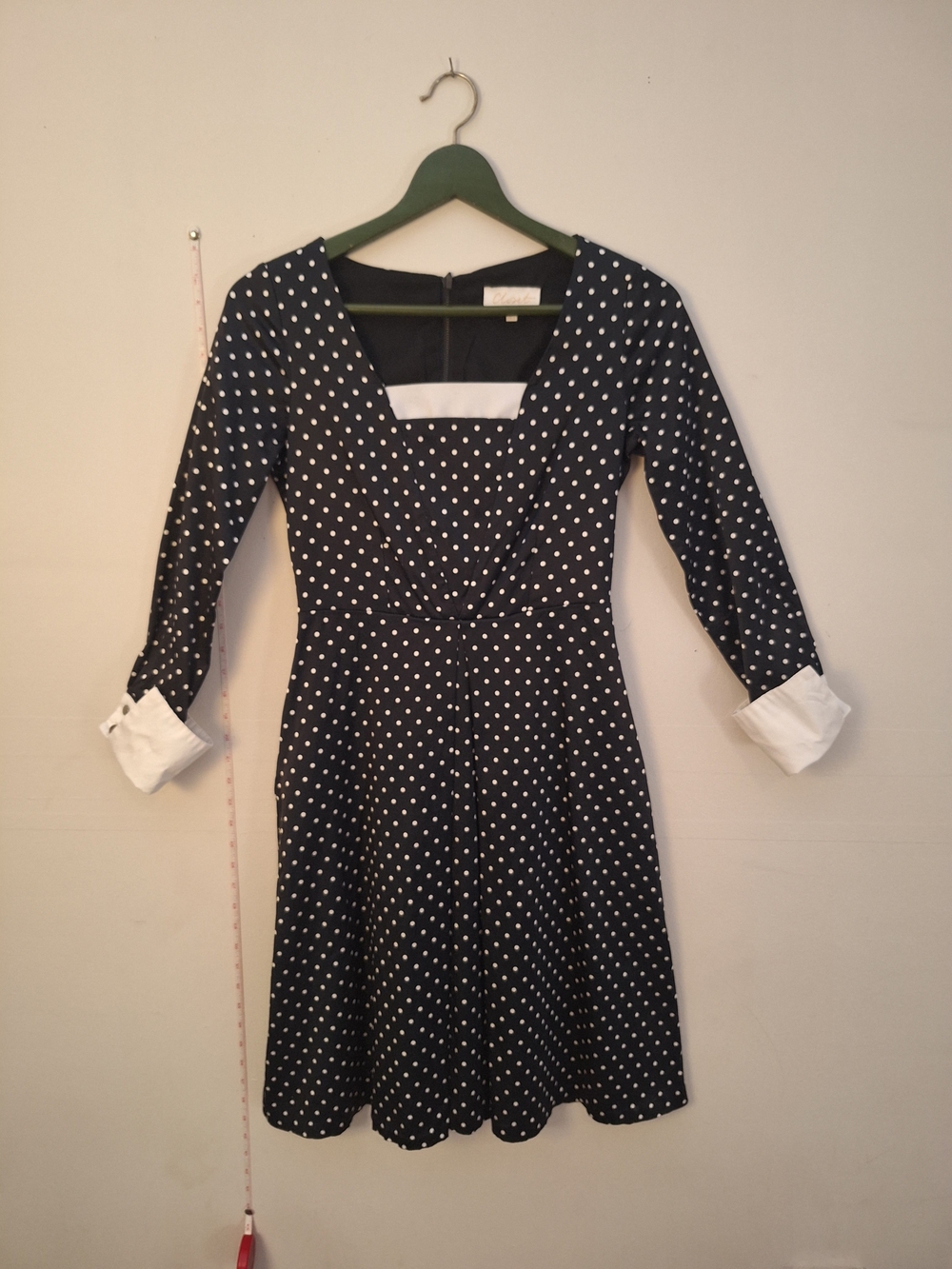 Polka Dot Midi Dress with Contrast Trim - Black/White 6.